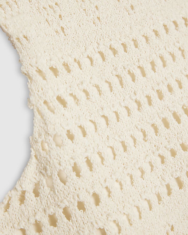 Cream Crochet Fringe Hem Tank Top