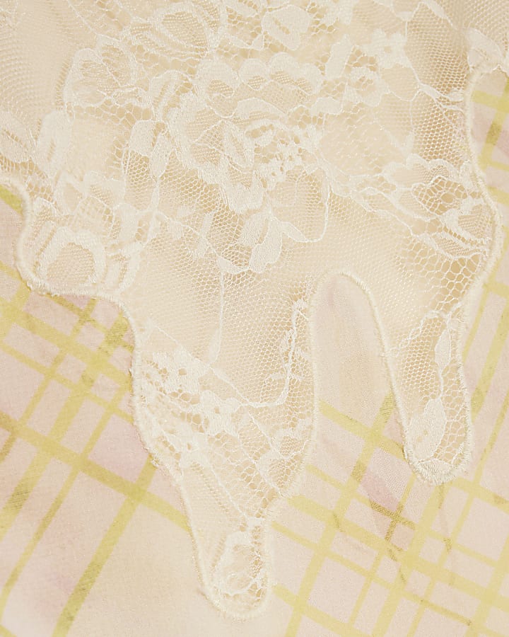Cream Soft Check Lace Longline Cami