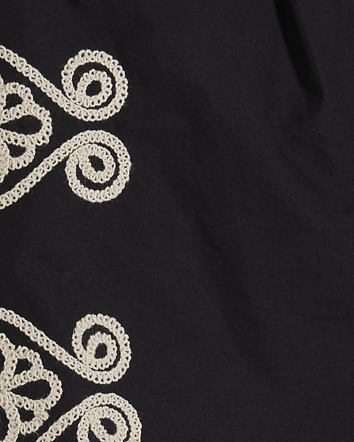Black Poplin Embroidered Shorts