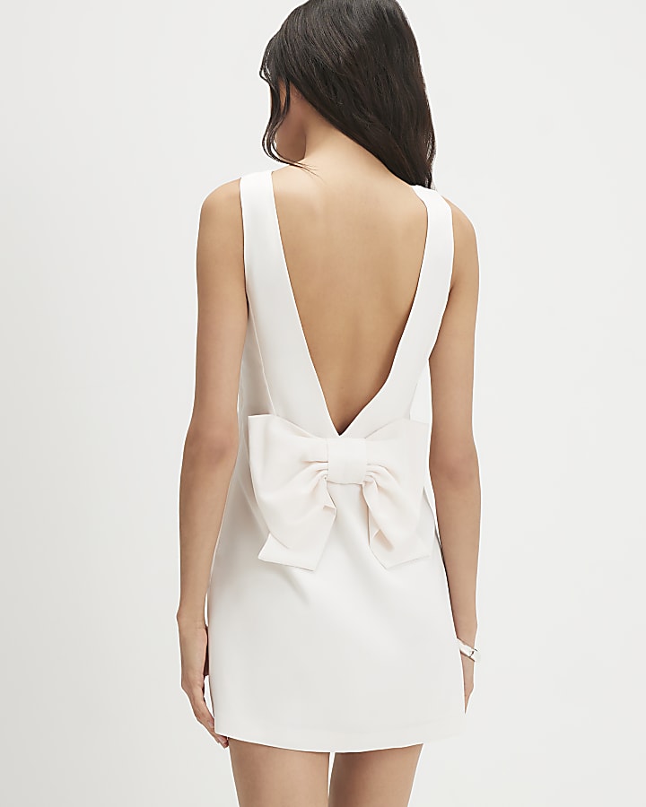 White Premium Bow Back Mini Dress