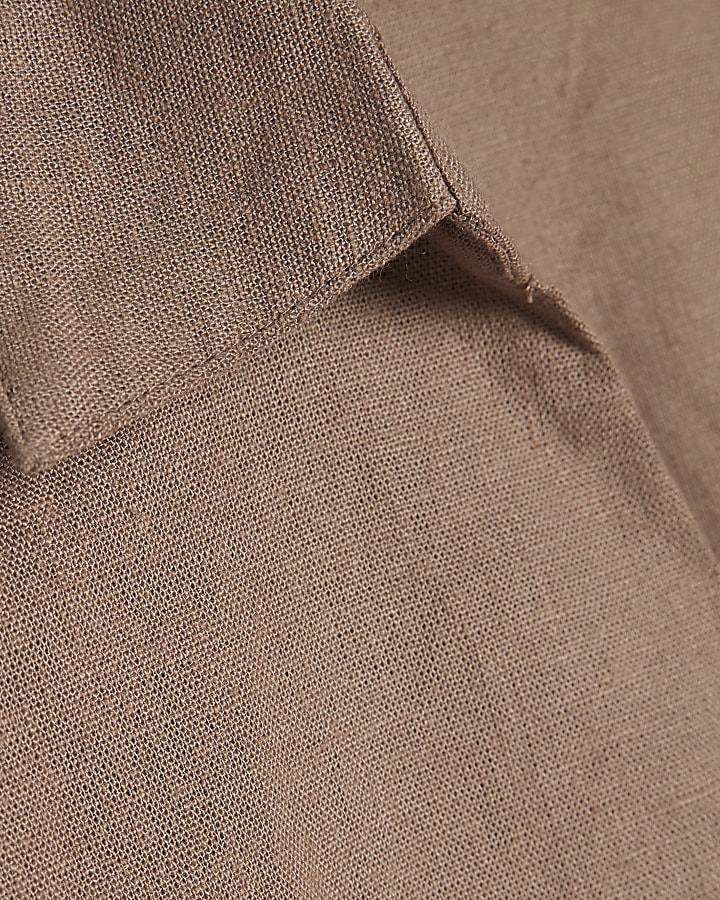 Beige Linen Blend Short Sleeve Shirt