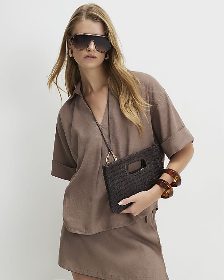 Beige Linen Blend Short Sleeve Shirt