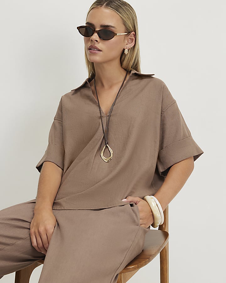 Petite Beige Linen Blend Shirt