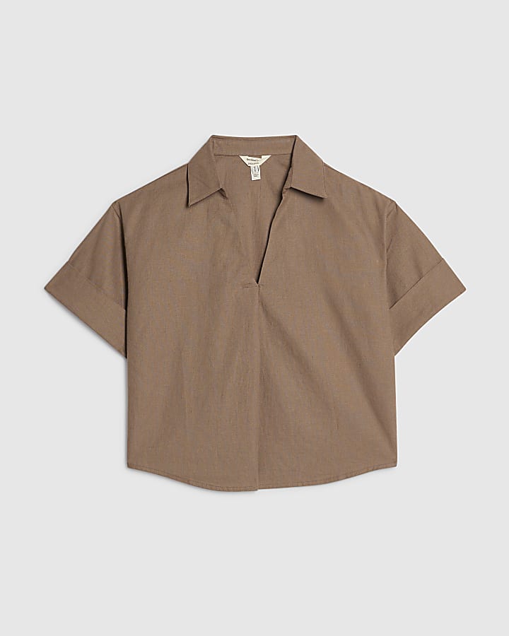 Petite Beige Linen Blend Shirt