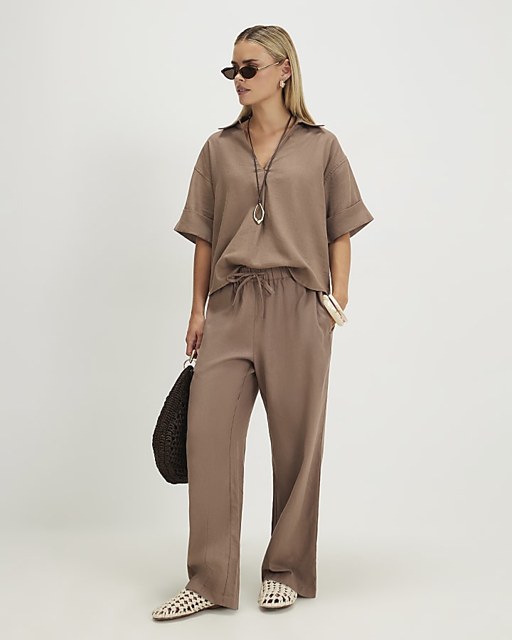 Petite Beige Linen Blend Shirt
