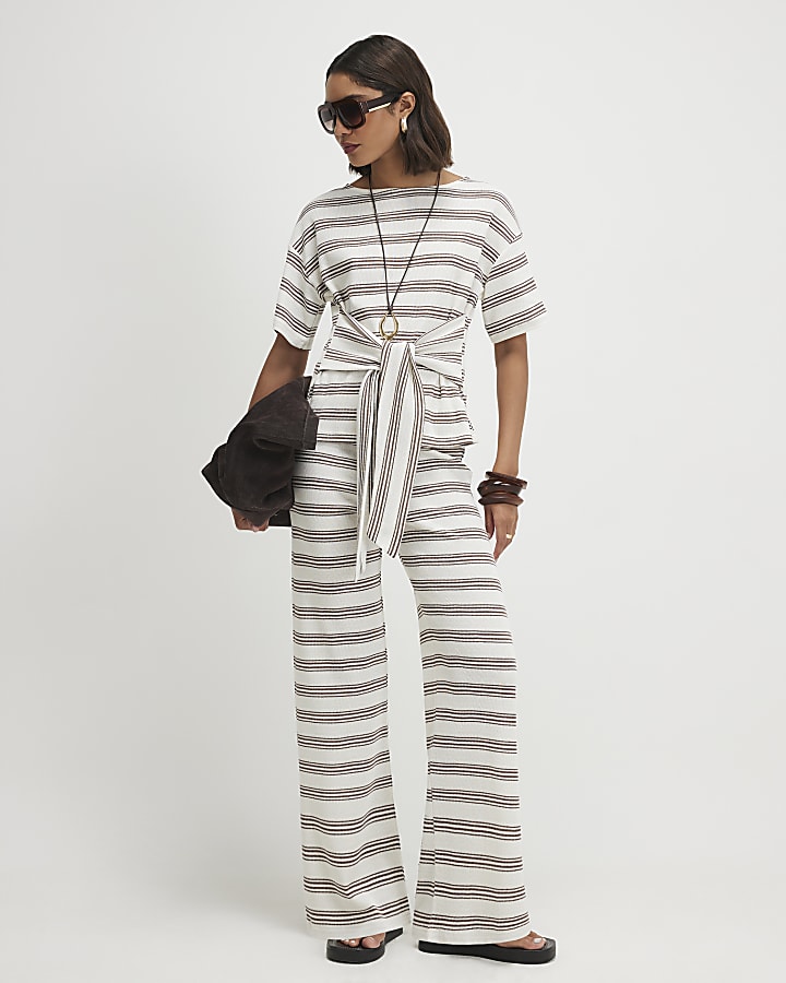 Cream Stripe Tie Top