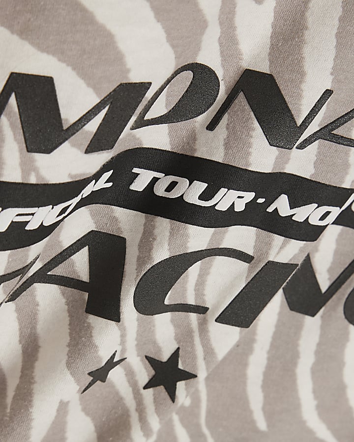 Grey V Neck Zebra Print T-shirt