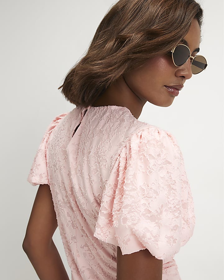 Pink Burnout Puff Sleeve Top