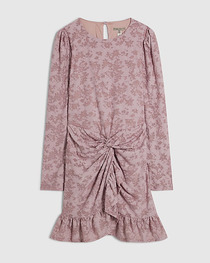 Pink Burnout Long Sleeve Twist Mini Dress