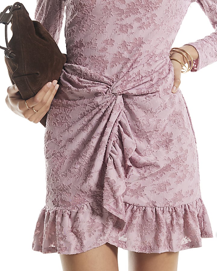Pink Burnout Long Sleeve Twist Mini Dress