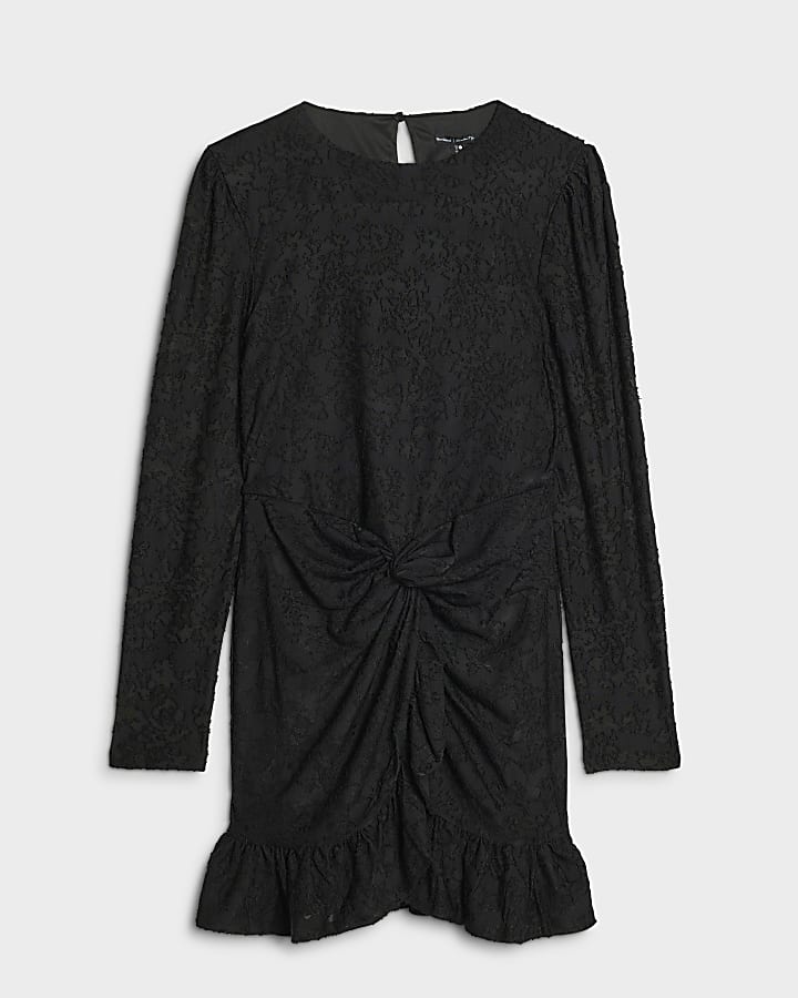 Black Burnout Long Sleeve Twist Mini Dress