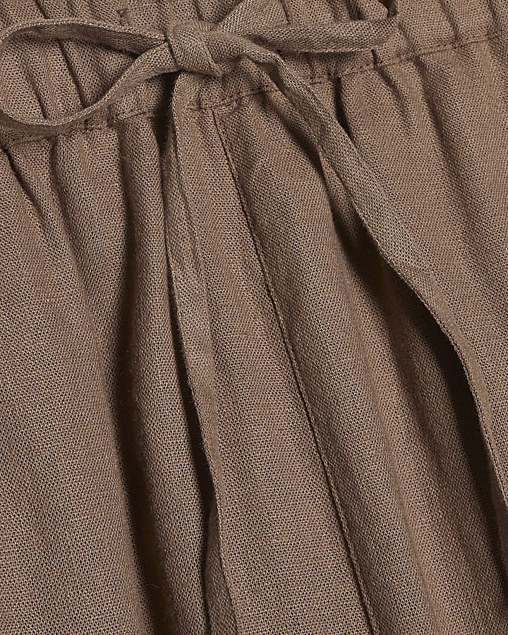 Beige Linen Blend Tapered Trousers