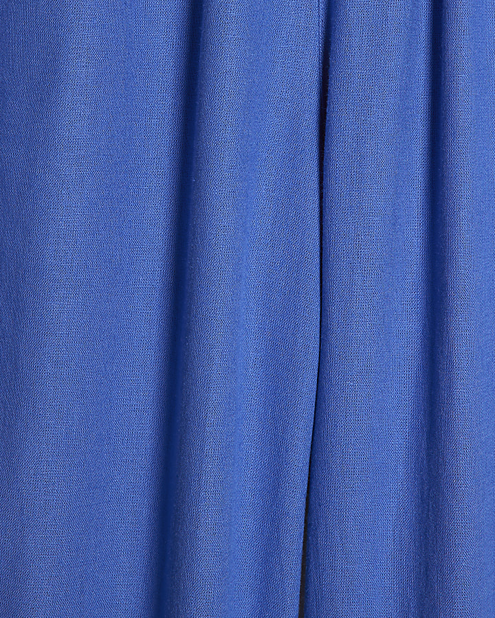 Blue Linen Blend Tapered Trousers