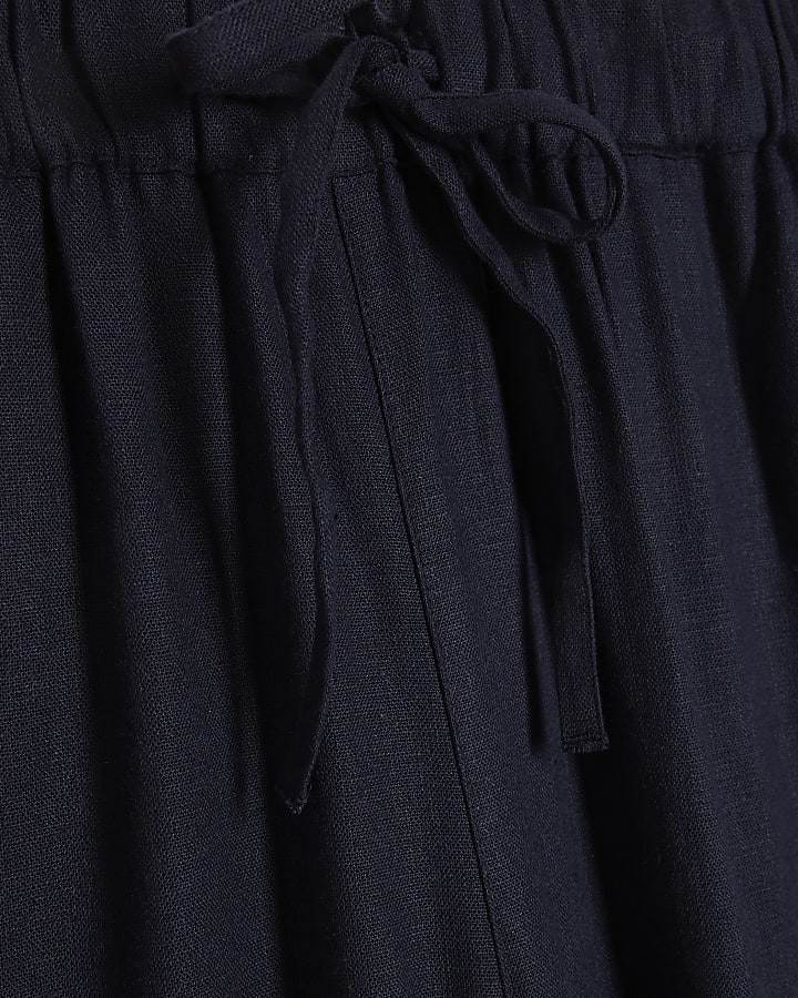 Petite Navy Linen Blend Tapered Trousers