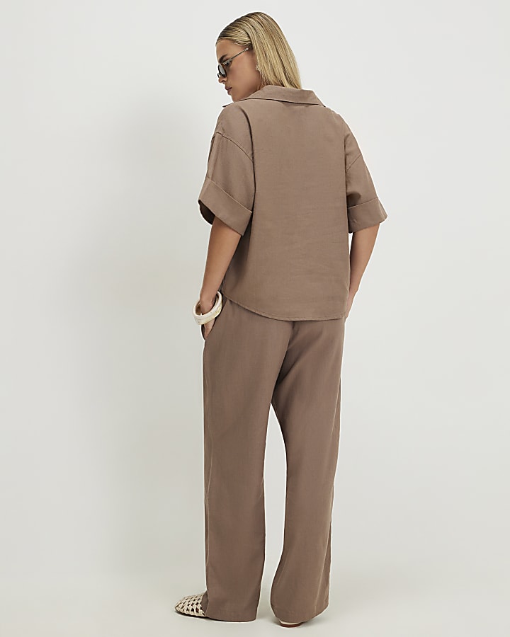 Petite Beige Linen Blend Tapered Trousers