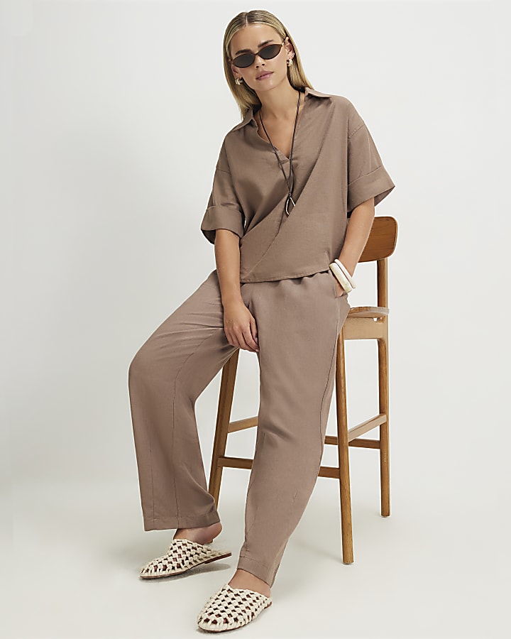 Petite Beige Linen Blend Tapered Trousers