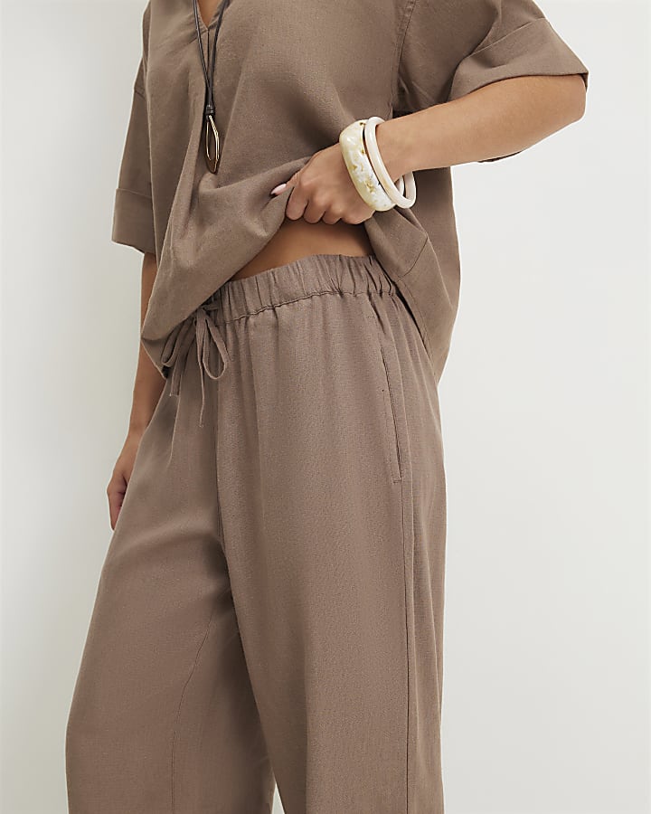 Petite Beige Linen Blend Tapered Trousers