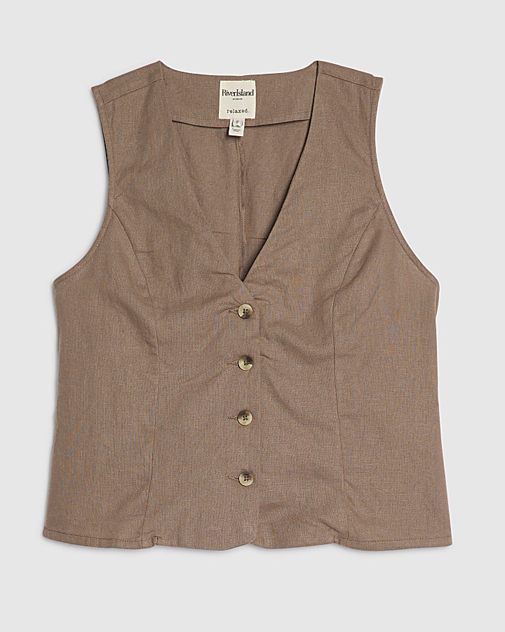 Petite Beige Linen Blend Waistcoat