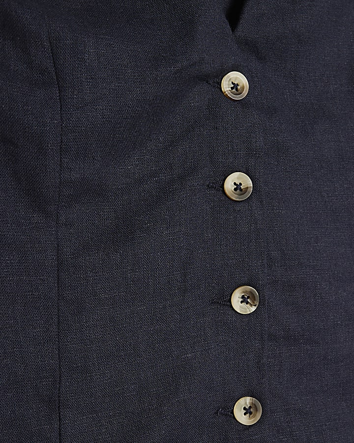Petite Navy Linen Blend Waistcoat