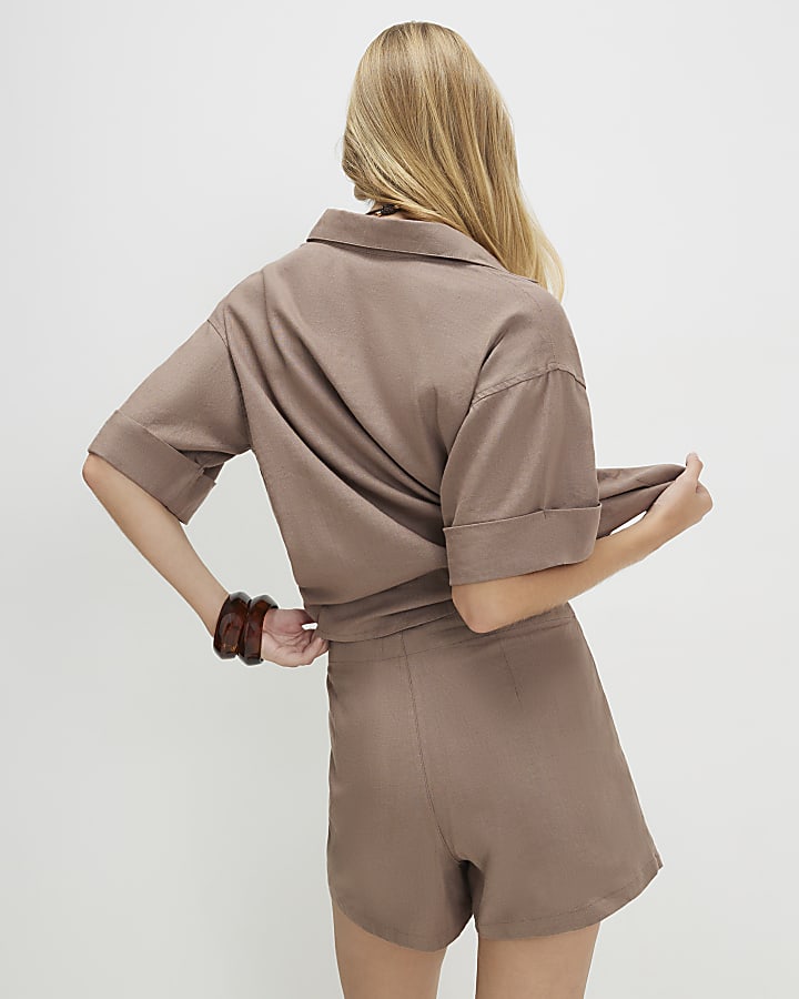 Beige Linen Blend Skort