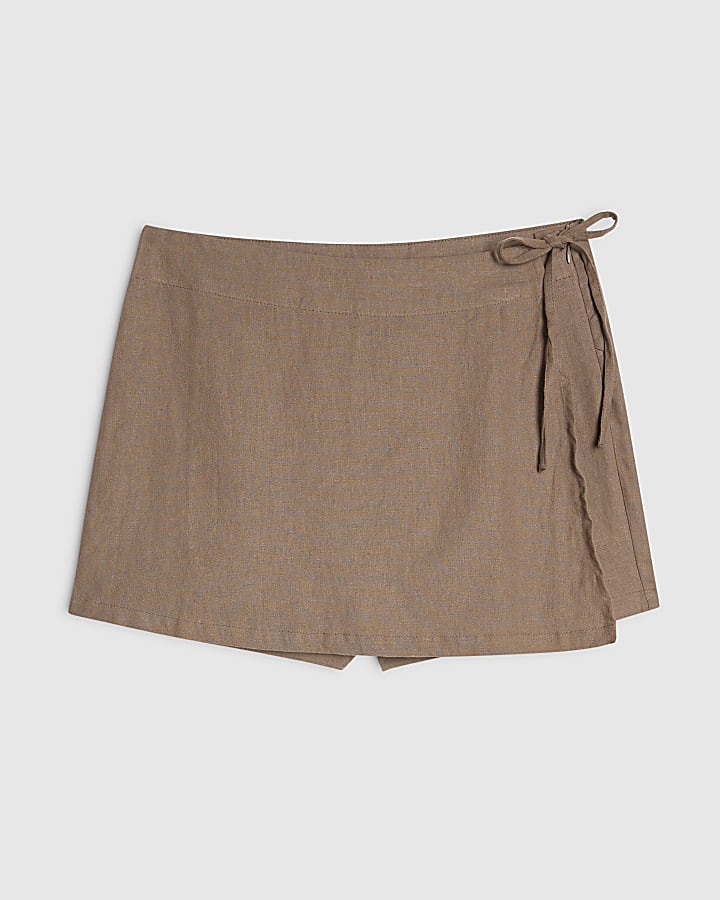 Beige Linen Blend Skort