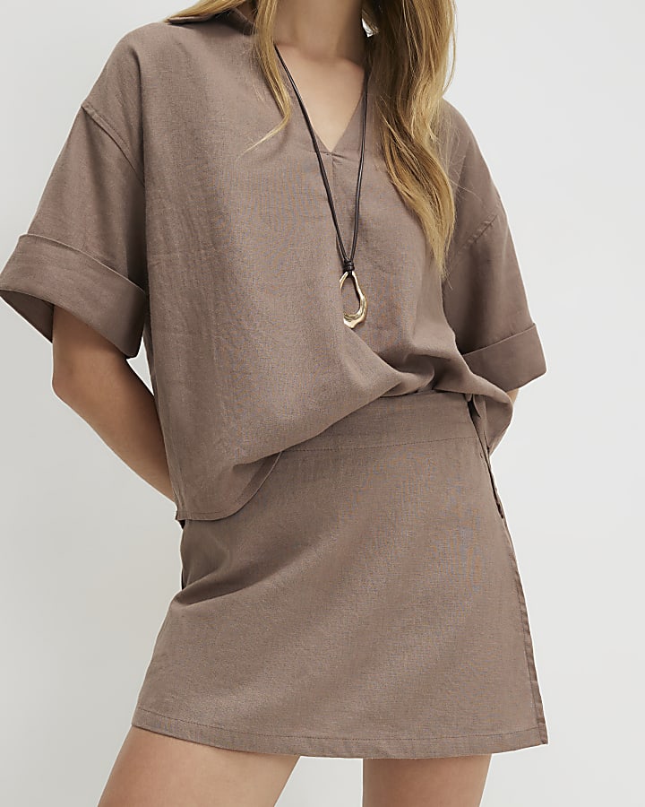 Beige Linen Blend Skort