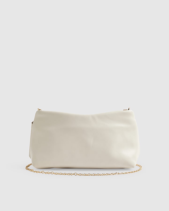 Cream Faux Leather Bow Clutch Bag