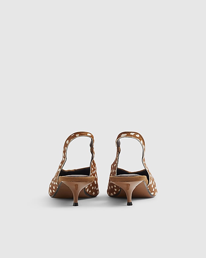 Brown Deer Print Hair On Leather Low Heels