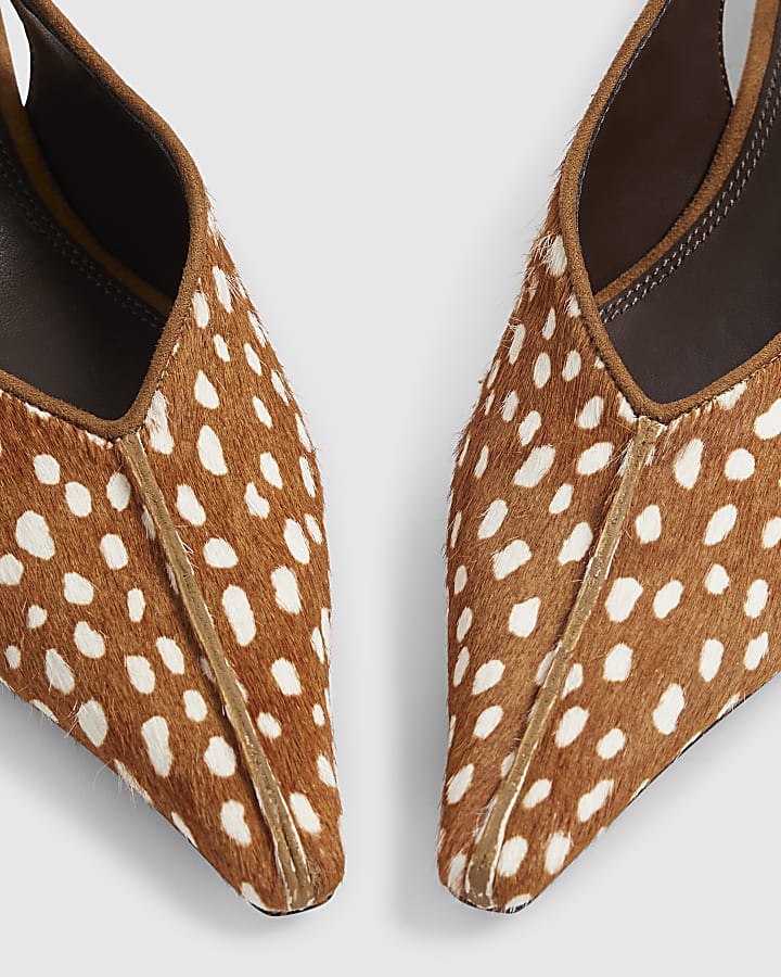 Brown Deer Print Hair On Leather Low Heels
