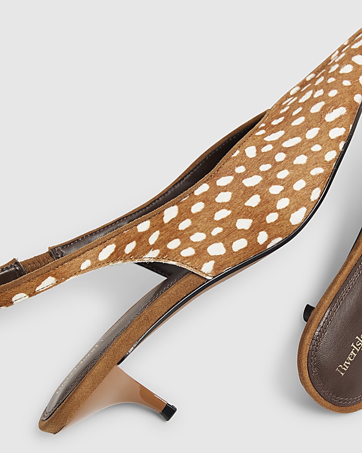 Brown Deer Print Hair On Leather Low Heels