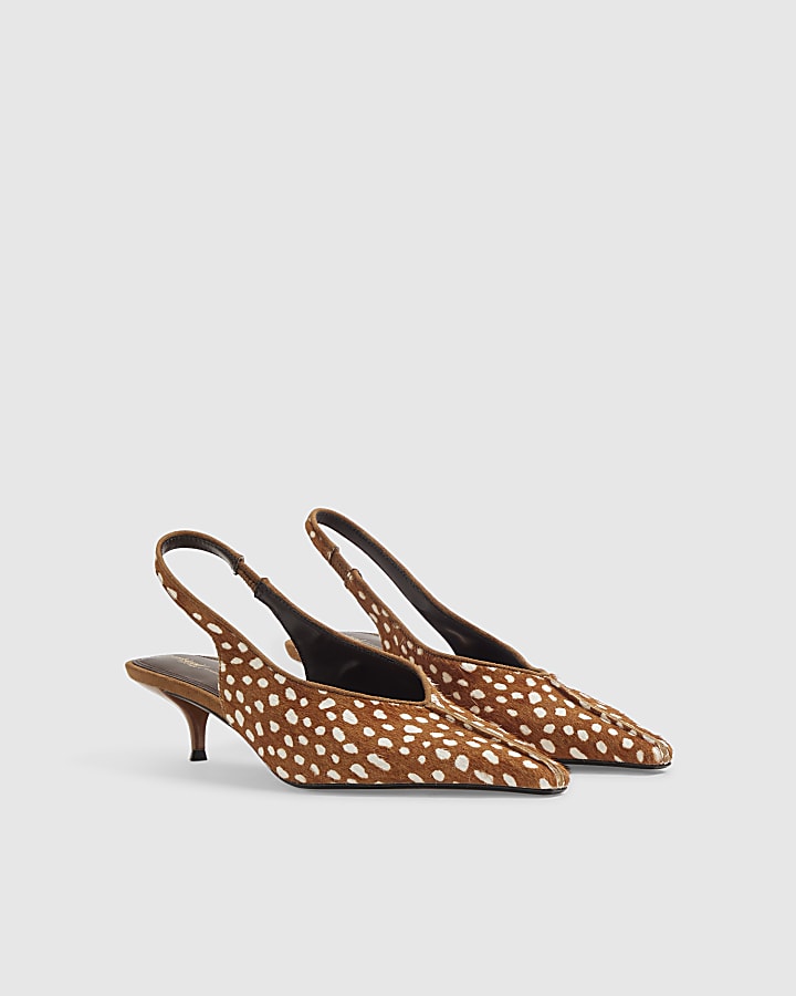 Brown Deer Print Hair On Leather Low Heels