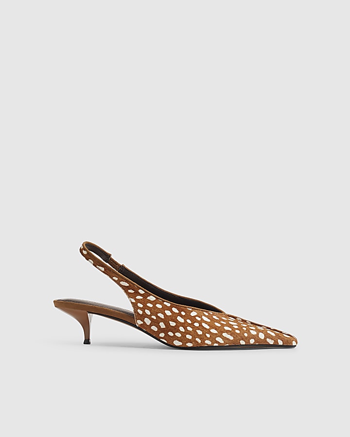 Brown Deer Print Hair On Leather Low Heels