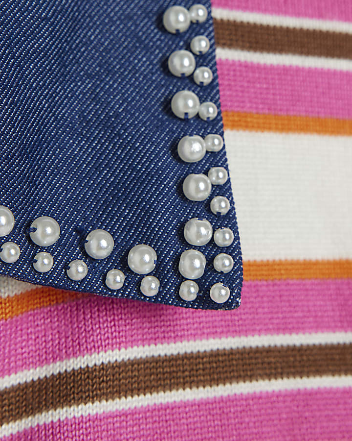 Pink Stripe Hybrid Denim Knit Top