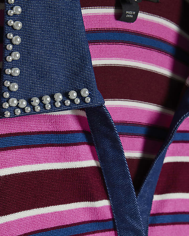 Burgundy Stripe Hybrid Denim Knit Top
