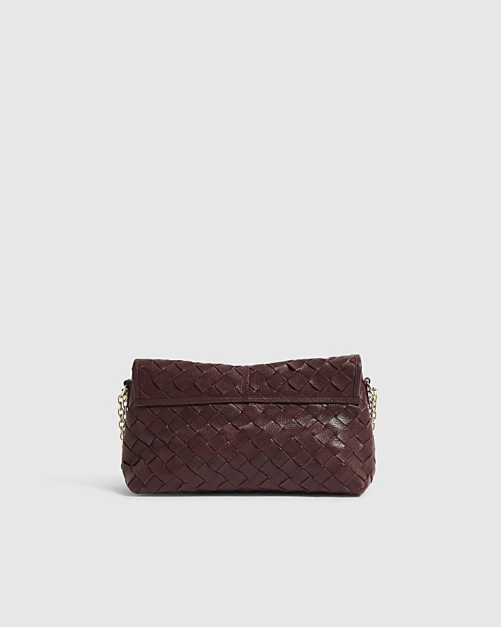 Burgundy Leather Chain Suede Shoulder Bag