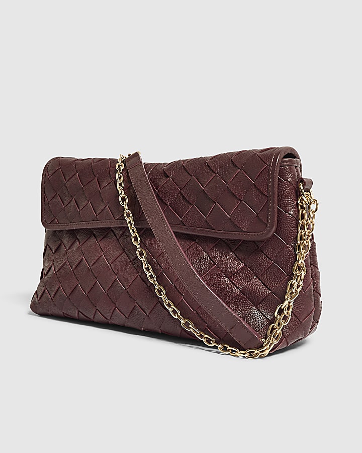 Burgundy Leather Chain Suede Shoulder Bag