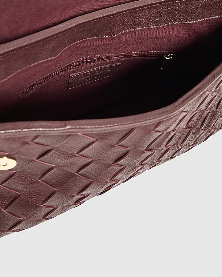 Burgundy Leather Chain Suede Shoulder Bag