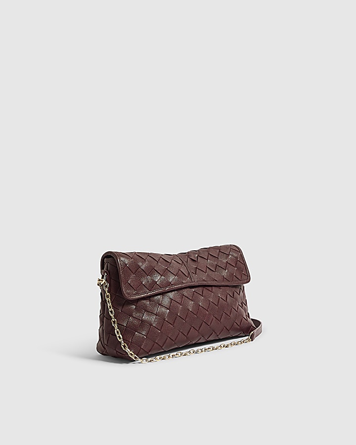 Burgundy Leather Chain Suede Shoulder Bag