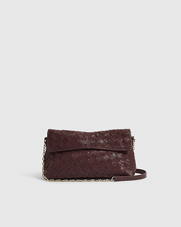 Burgundy Leather Chain Suede Shoulder Bag