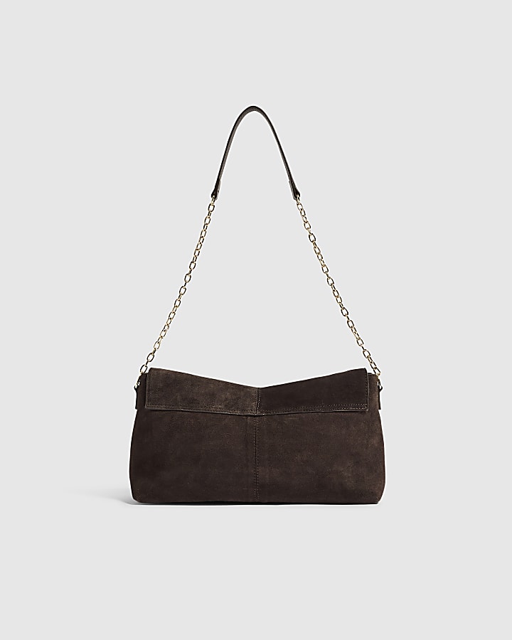 Brown Chain Handle Suede Shoulder Bag