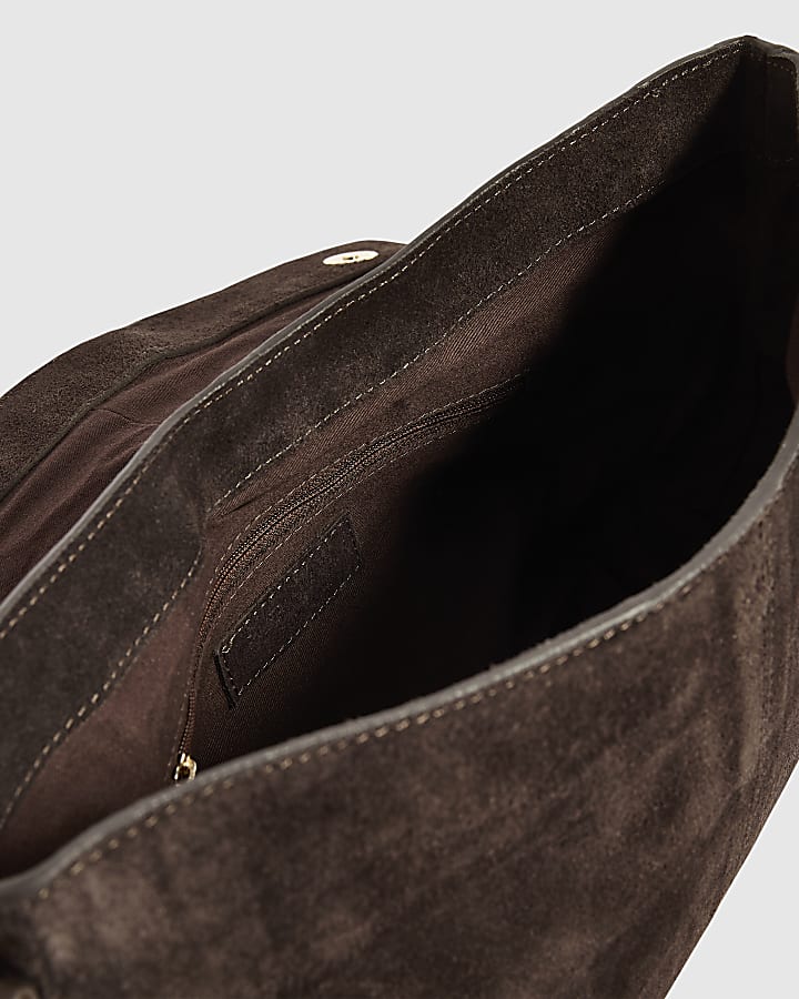 Brown Chain Handle Suede Shoulder Bag