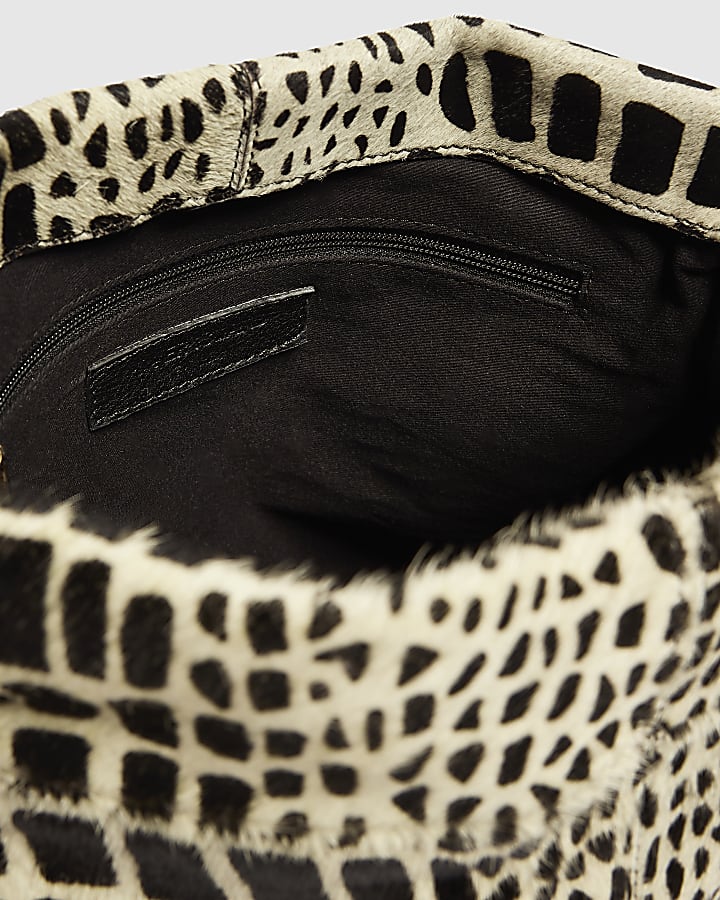Black Animal Print Hair On Leather Clutch Bag