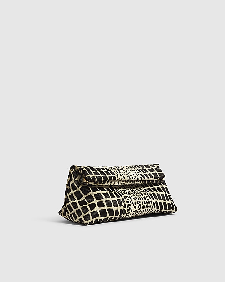 Black Animal Print Hair On Leather Clutch Bag