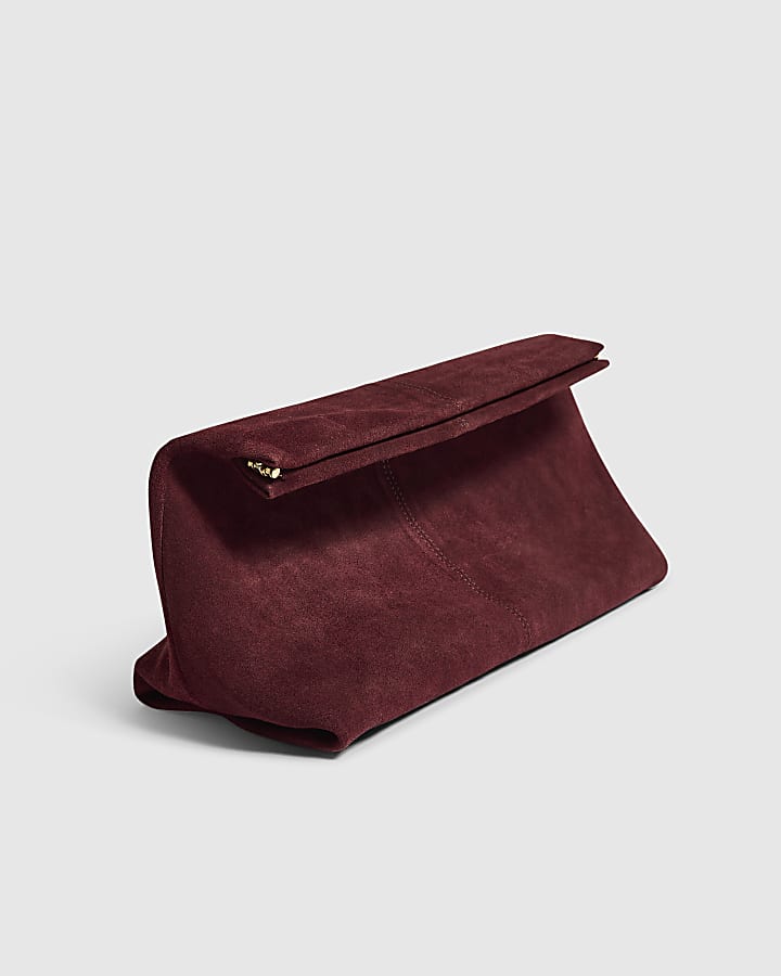 Burgundy Suede Framed Clutch Bag