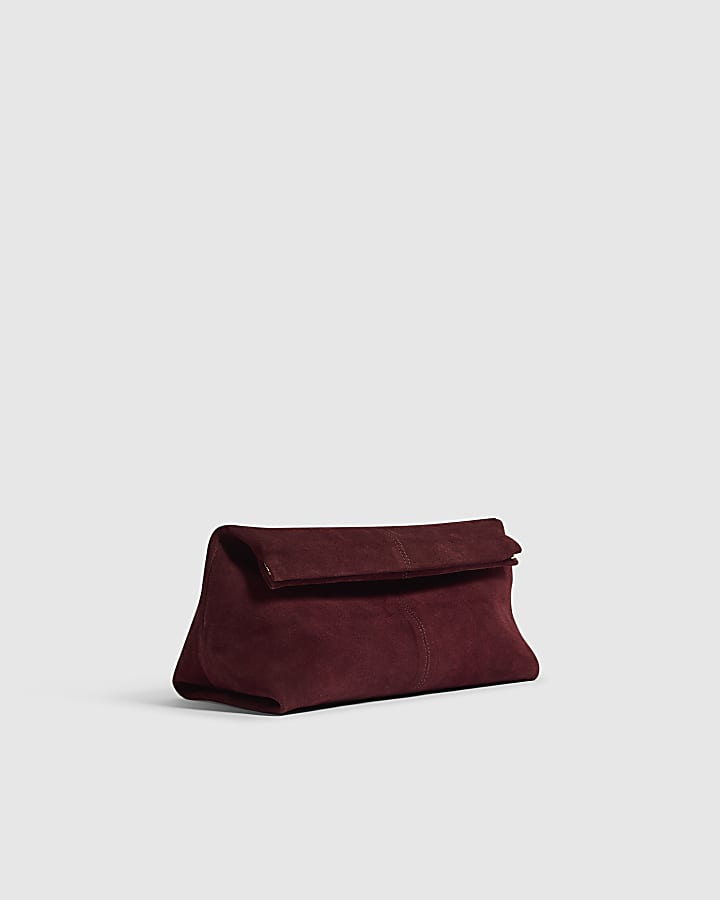 Burgundy Suede Framed Clutch Bag