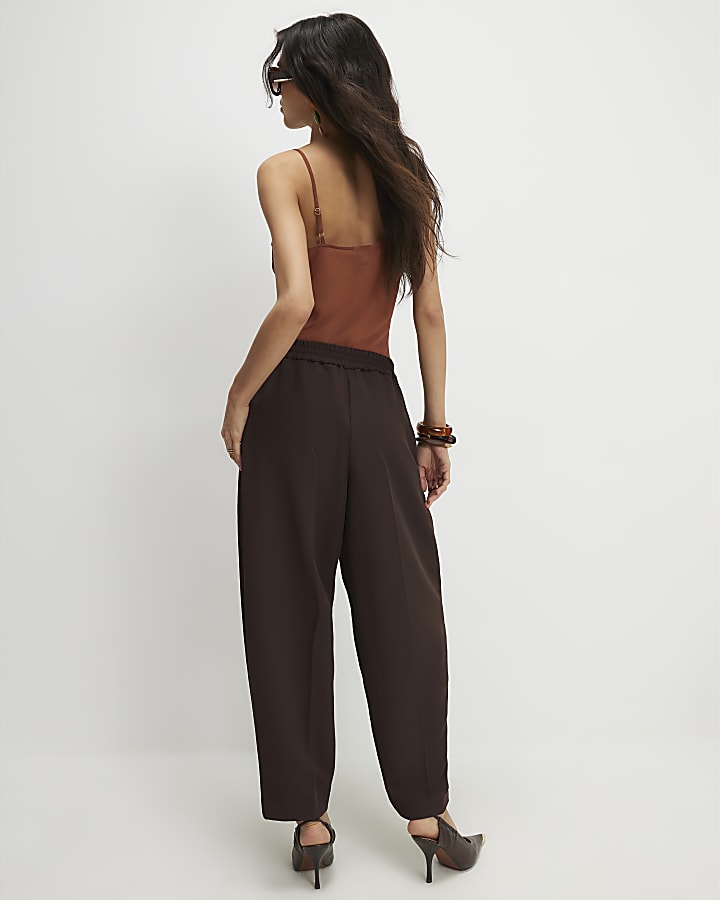 Brown Drapey Barrel Leg Trousers