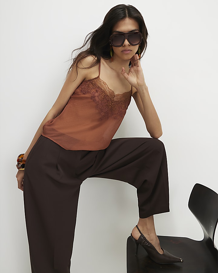 Brown Drapey Barrel Leg Trousers