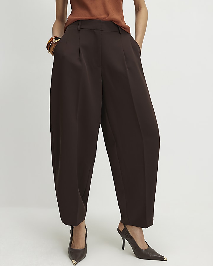 Brown Drapey Barrel Leg Trousers