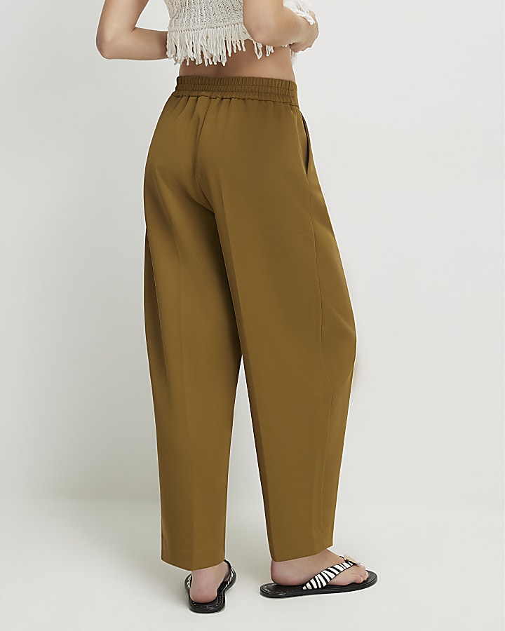 Khaki Drapey Barrel Leg Trousers