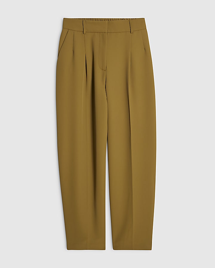 Khaki Drapey Barrel Leg Trousers
